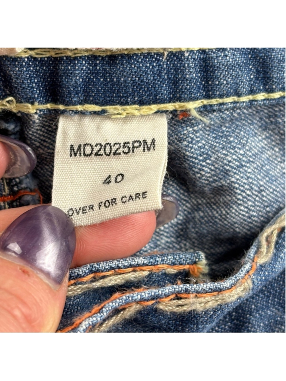 VTG Laguna Beach Jeans Men 40 Y2K Wide Leg White Stitch Streetwear Skull Blue - Picture 4 of 11